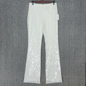 Forever 21 Pants Womens Large White Sequined Flare Disco Party Holiday 30x32